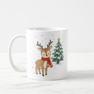Cute Christmas Reindeer with Red Scarf Coffee Mug