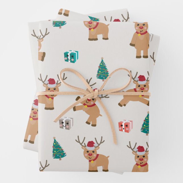 Cute Christmas Reindeer  Wrapping Paper Sheet (In situ)