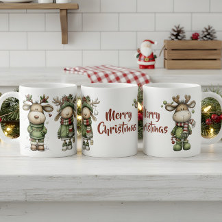 Cute christmas reindeers coffee mug