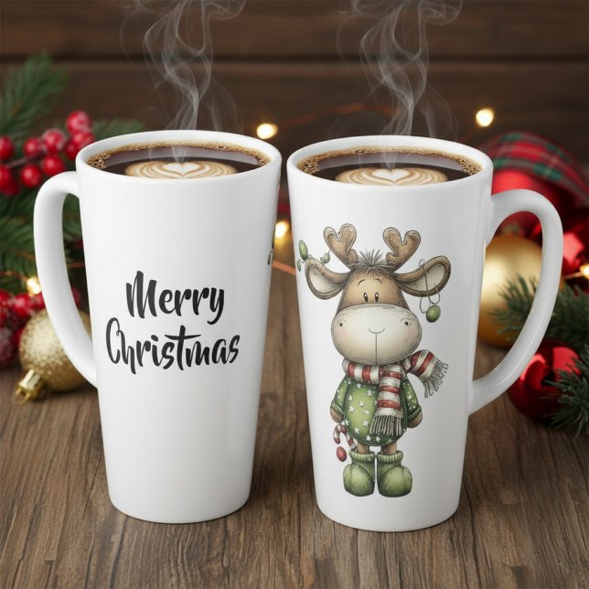 Cute christmas reindeers latte mug (christmas reindeer latte mug)