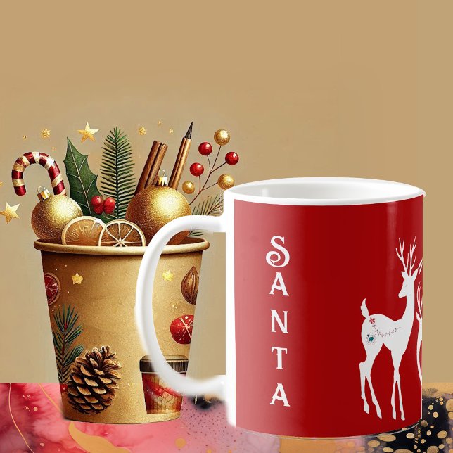 Cute Christmas Reindeers White Santa Helpers Funky Coffee Mug (Cute Christmas Reindeers White Santa Helpers Funky Coffee Mug)