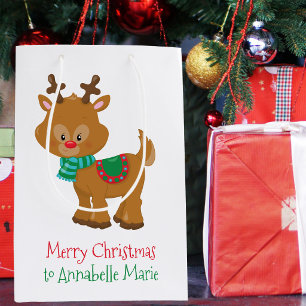 Cute Christmas Reinder Customised Kids Party Medium Gift Bag