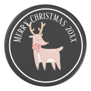 Cute Christmas Reinder with Scarf Illustration Hockey Puck
