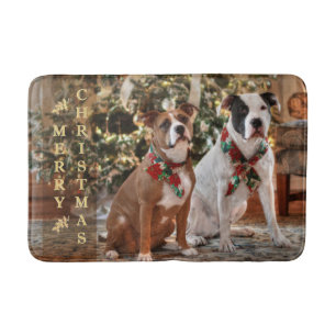 Cute Christmas Rescue Pitbull and America Bull Dog Bath Mat