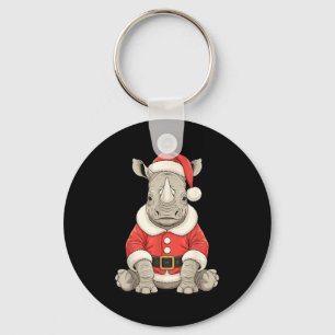 Cute Christmas Rhino Santa Safari Animal Key Ring