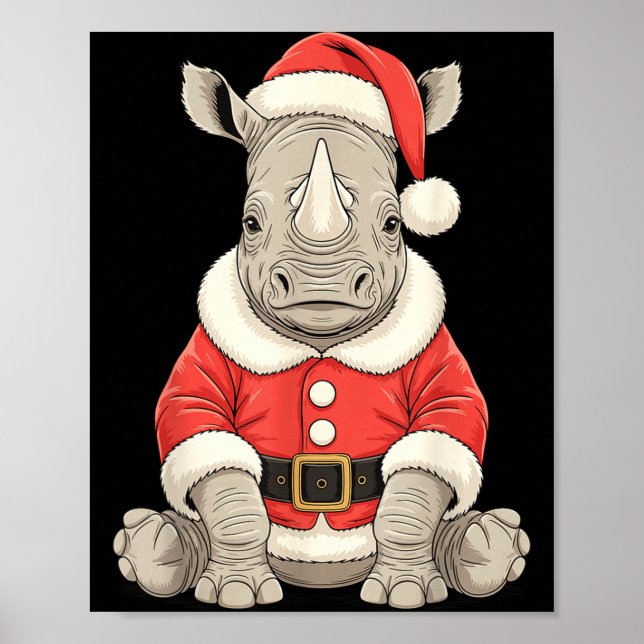 Cute Christmas Rhino Santa Safari Animal  Poster (Front)