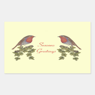 Cute Christmas Robin and ivy leaves illustration Rectangular Sticker