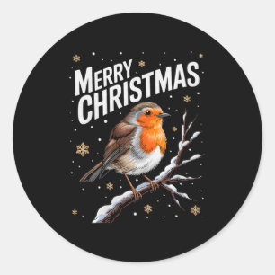 Cute Christmas Robin Merry Xmas Snow Scene Gardene Classic Round Sticker