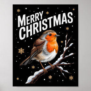 Cute Christmas Robin Merry Xmas Snow Scene Gardene Poster