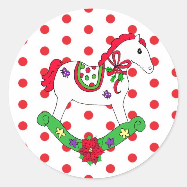 Cute Christmas Rocking Horse Holiday Classic Round Sticker (Front)
