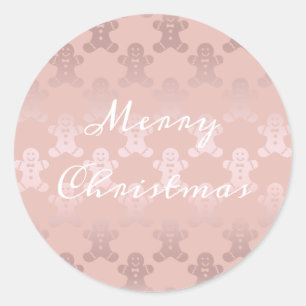 Cute Christmas Rose Gold Gingerbread Man Pattern Classic Round Sticker