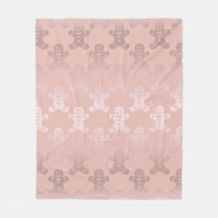 Cute Christmas Rose Gold Gingerbread Man Pattern Fleece Blanket