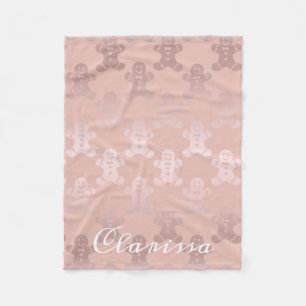 Cute Christmas Rose Gold Gingerbread Man Pattern Fleece Blanket