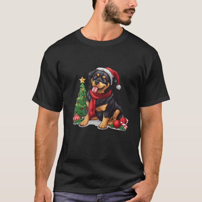 Cute Christmas Rottweiler Dog Santa Hat Puppy Mist T-Shirt (Front)