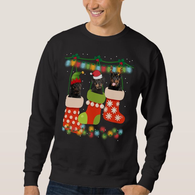 Cute Christmas Rottweiler Sock Xmas Reindeer Santa Sweatshirt (Front)
