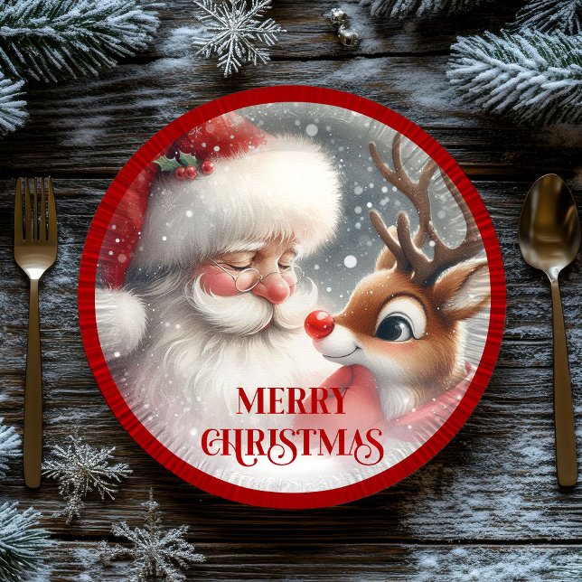 Cute Christmas Santa and Rudolph Paper Plates (Cute Christmas Santa and Rudolph Paper Plates)