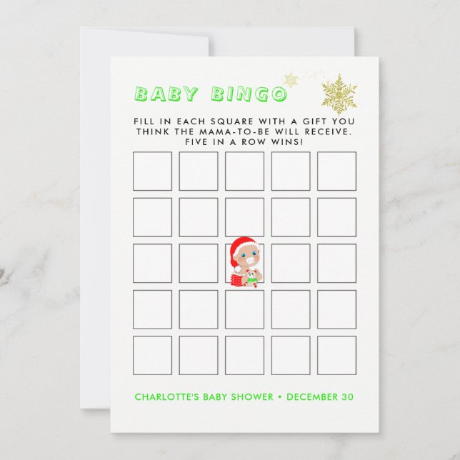 Cute Christmas Santa Baby Baby Shower Bingo Game Invitation (Front)
