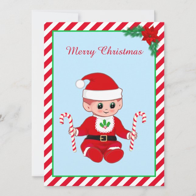 Cute Christmas Santa Baby Elf and Candy Canes (Front)