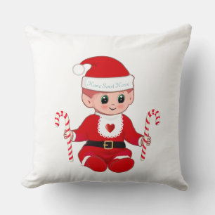 Cute Christmas Santa Baby Elf  & Candy Canes Cushion