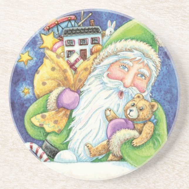 Cute Christmas, Santa Claus in Chimney with Toys Coaster (Front)
