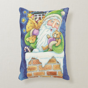 Cute Christmas, Santa Claus in Chimney with Toys Decorative Cushion