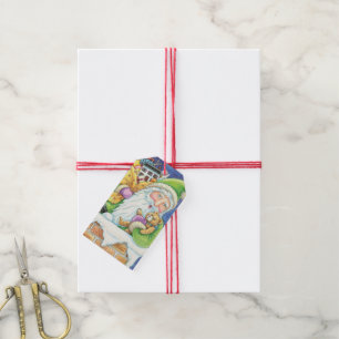 Cute Christmas, Santa Claus in Chimney with Toys Gift Tags