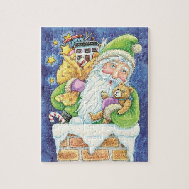 Cute Christmas, Santa Claus in Chimney with Toys Jigsaw Puzzle (Vertical)