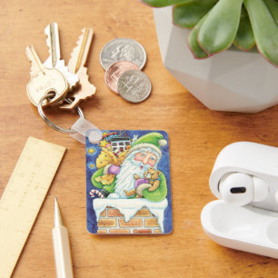 Cute Christmas, Santa Claus in Chimney with Toys Key Ring