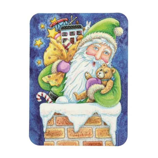 Cute Christmas, Santa Claus in Chimney with Toys Magnet (Vertical)