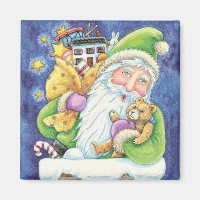 Cute Christmas, Santa Claus in Chimney with Toys Magnet (Front)