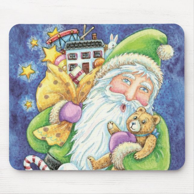 Cute Christmas, Santa Claus in Chimney with Toys Mouse Pad (Front)