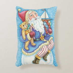 Cute Christmas, Santa Claus on Snowball with Toys Decorative Cushion