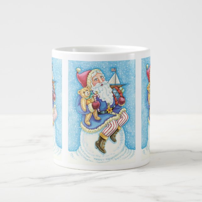 Cute Christmas, Santa Claus on Snowball with Toys Large Coffee Mug (Front)