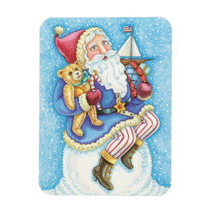 Cute Christmas, Santa Claus on Snowball with Toys Magnet