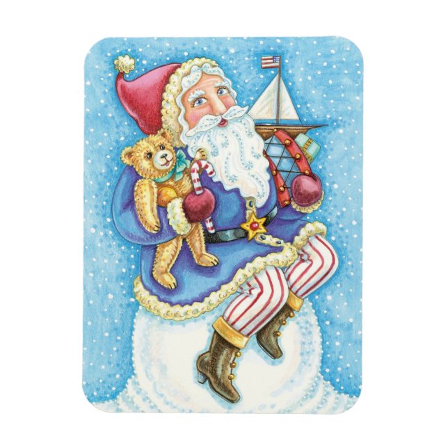 Cute Christmas, Santa Claus on Snowball with Toys Magnet (Vertical)