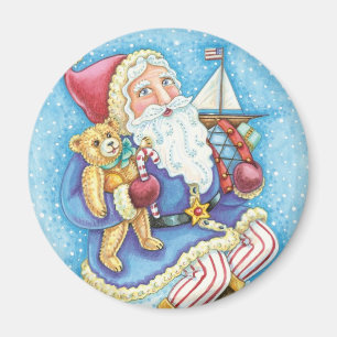 Cute Christmas, Santa Claus on Snowball with Toys Magnet