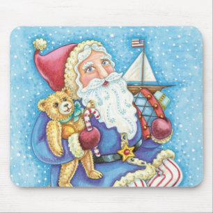 Cute Christmas, Santa Claus on Snowball with Toys Mouse Pad