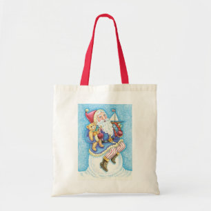 Cute Christmas, Santa Claus on Snowball with Toys Tote Bag