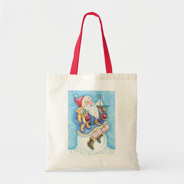 Cute Christmas, Santa Claus on Snowball with Toys Tote Bag (Front)