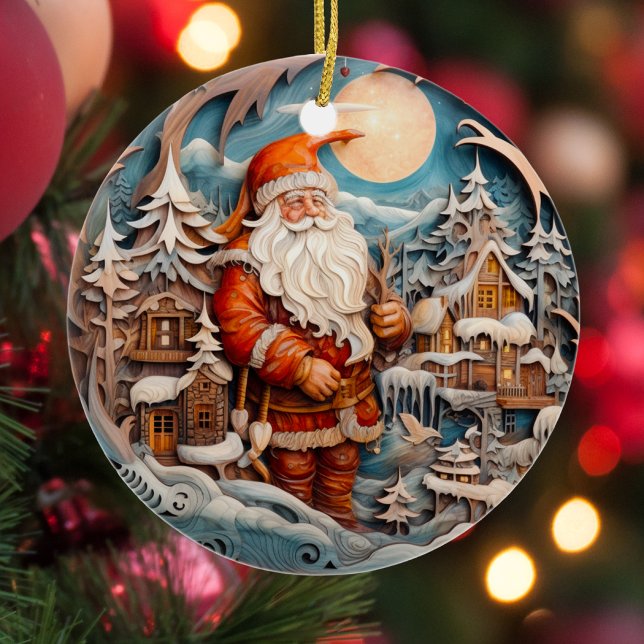 Cute Christmas Santa Claus Personalised  Ceramic Ornament (Creator Uploaded)