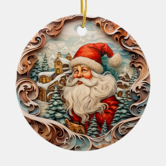 Cute Christmas Santa Claus Personalised  Ceramic Ornament (Front)