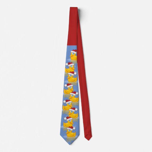 Cute Christmas Santa Claus Rubber Ducks Red Blue Tie (Front)