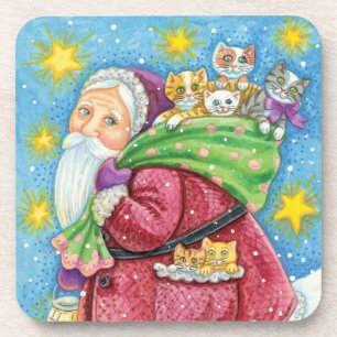 Cute Christmas, Santa Claus with Kittens and Cats! Coaster