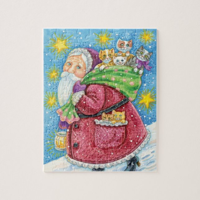 Cute Christmas, Santa Claus with Kittens and Cats! Jigsaw Puzzle (Vertical)