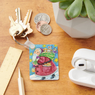Cute Christmas, Santa Claus with Kittens and Cats! Key Ring