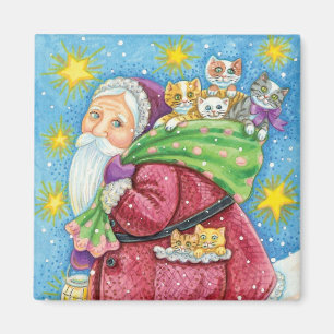 Cute Christmas, Santa Claus with Kittens and Cats! Magnet
