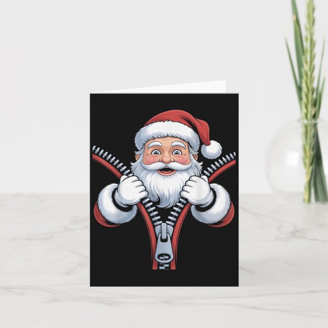 Cute Christmas Santa Emerging From Zipper Lover Xm Card (Front)