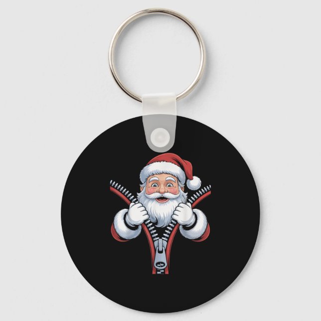 Cute Christmas Santa Emerging From Zipper Lover Xm Key Ring (Front)