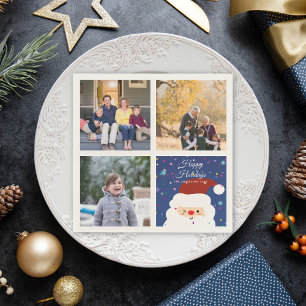 Cute Christmas Santa Family Photo Collage Holiday Napkin