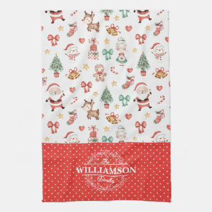 Cute Christmas Santa Gingerbread Man Monogram Tea Towel